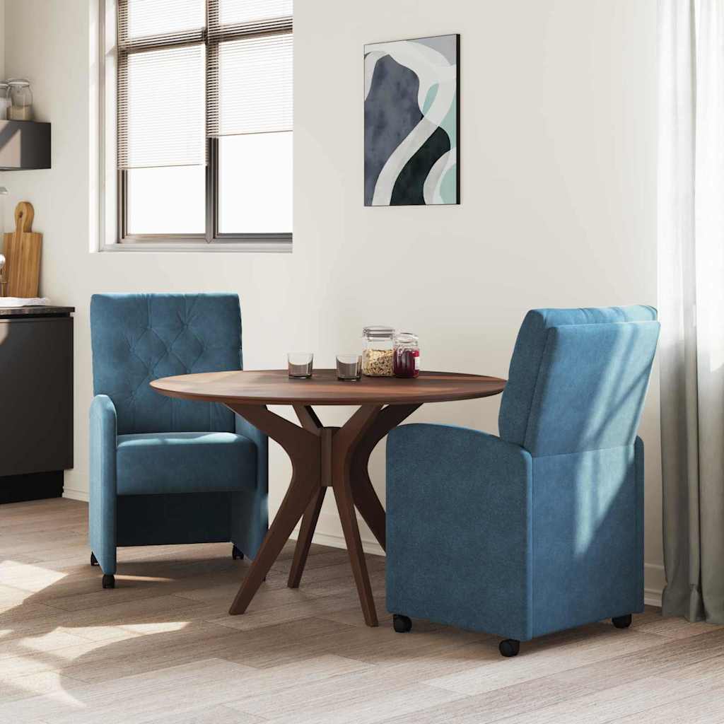 vidaXL Eetstoelen met wielen 2 pcs Blauw 58 x 67 x 97 cm Fluweel