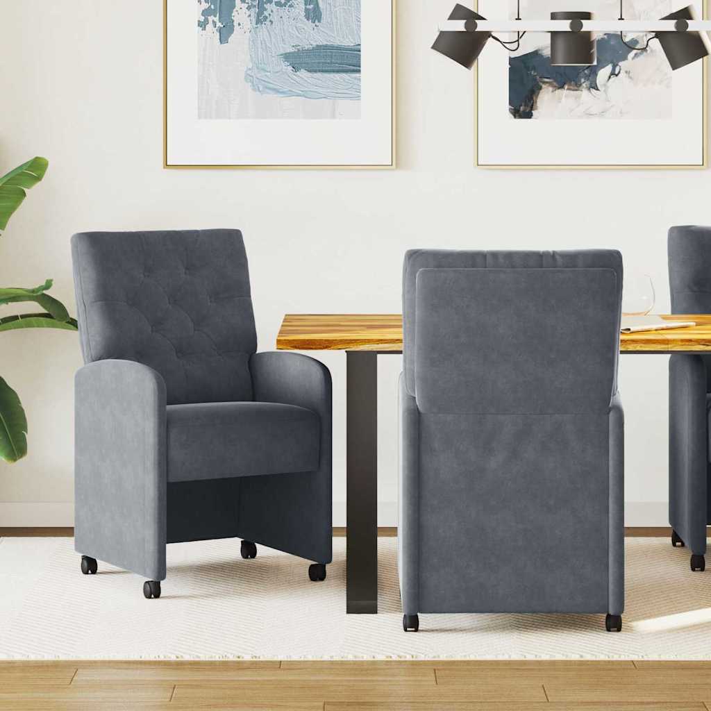 vidaXL Eetstoelen met wielen 2 pcs Blauw 58 x 67 x 97 cm Fluweel
