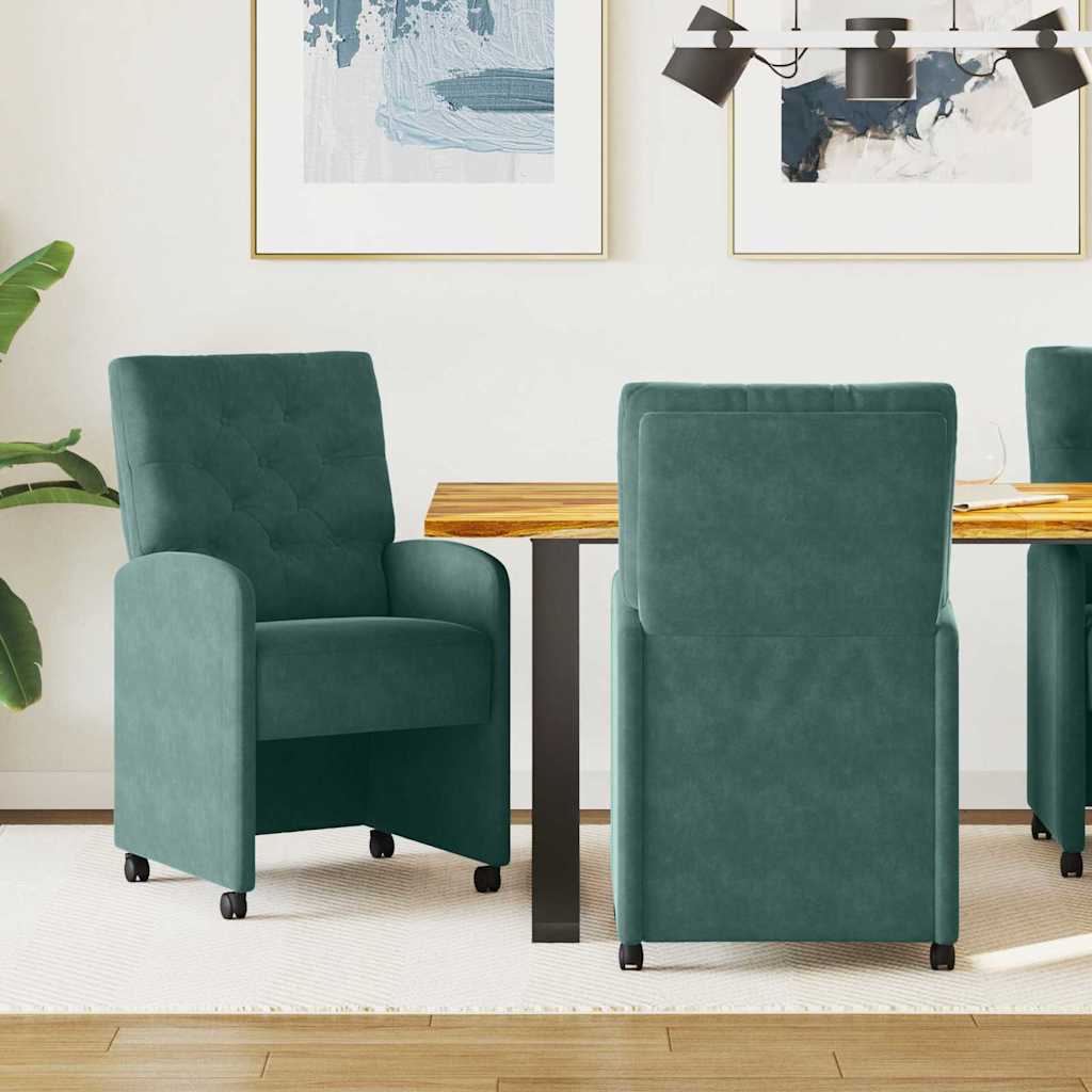 vidaXL Eetstoelen met wielen 2 pcs Blauw 58 x 67 x 97 cm Fluweel