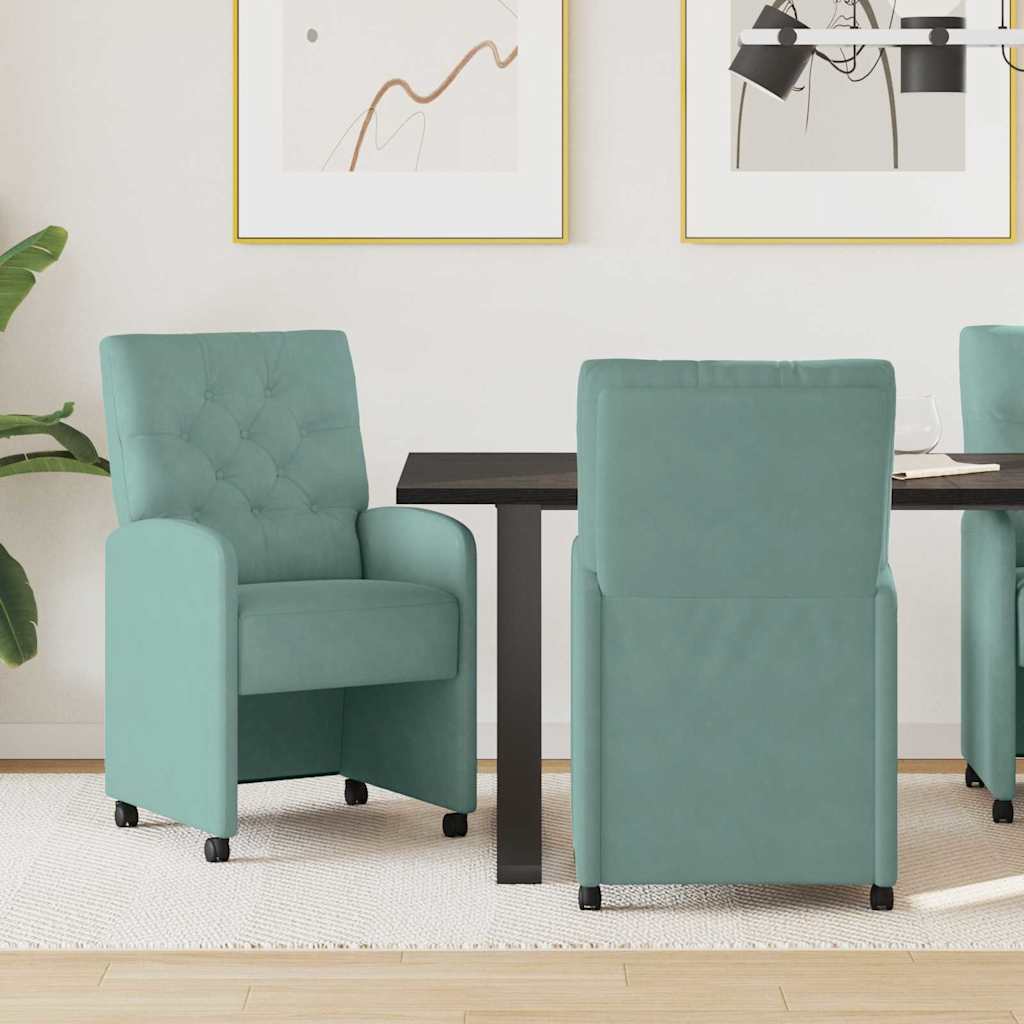vidaXL Eetstoelen met wielen 2 pcs Blauw 58 x 67 x 97 cm Fluweel