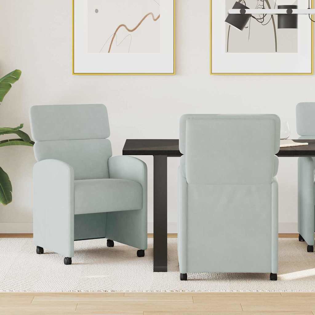 vidaXL Eetstoelen met wielen 2 pcs Lichtgrijs 58 x 65 x 98 cm Fluweel