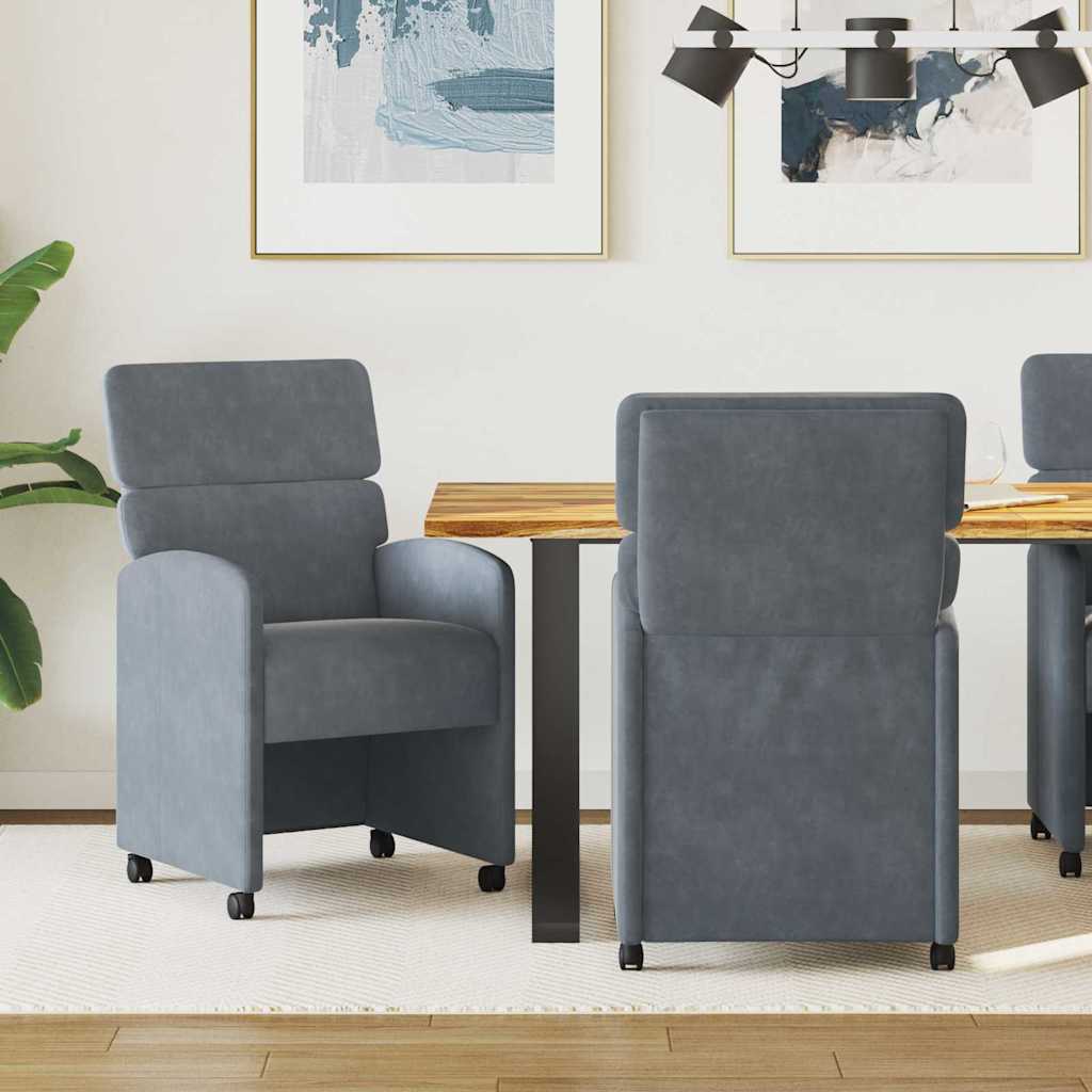 vidaXL Eetstoelen met wielen 2 pcs Lichtgrijs 58 x 65 x 98 cm Fluweel
