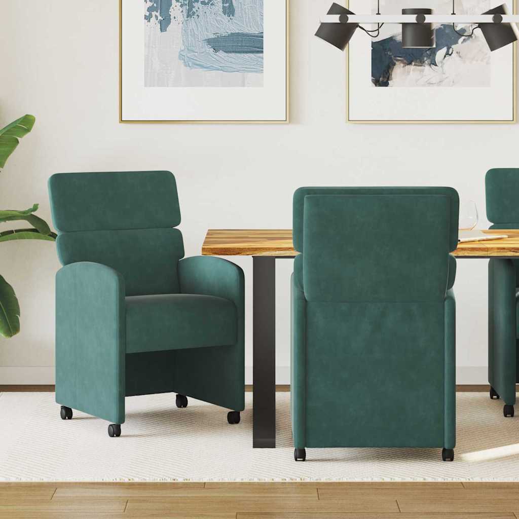 vidaXL Eetstoelen met wielen 2 pcs Lichtgrijs 58 x 65 x 98 cm Fluweel
