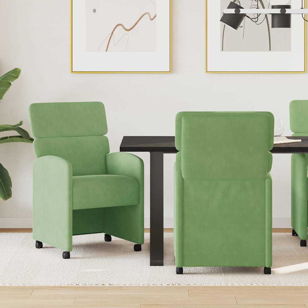 vidaXL Eetstoelen met wielen 2 pcs Lichtgrijs 58 x 65 x 98 cm Fluweel