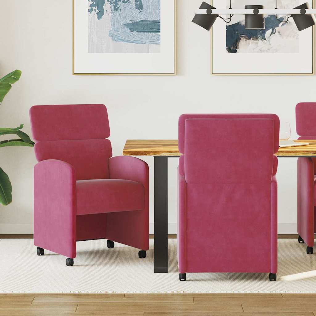 vidaXL Eetstoelen met wielen 2 pcs Lichtgrijs 58 x 65 x 98 cm Fluweel