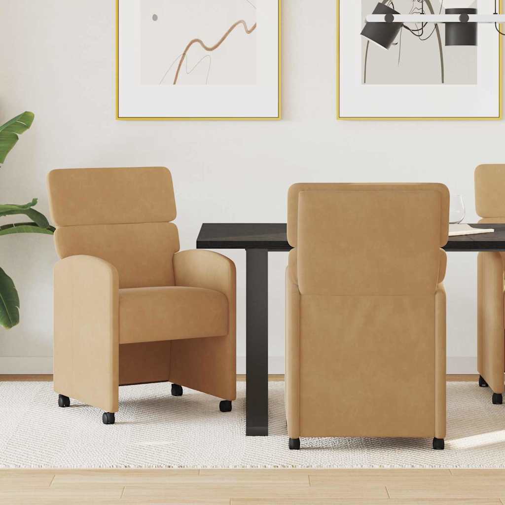 vidaXL Eetstoelen met wielen 2 pcs Lichtgrijs 58 x 65 x 98 cm Fluweel