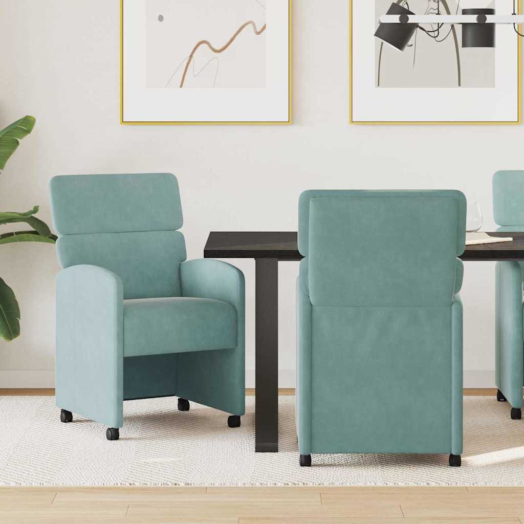 vidaXL Eetstoelen met wielen 2 pcs Lichtgrijs 58 x 65 x 98 cm Fluweel