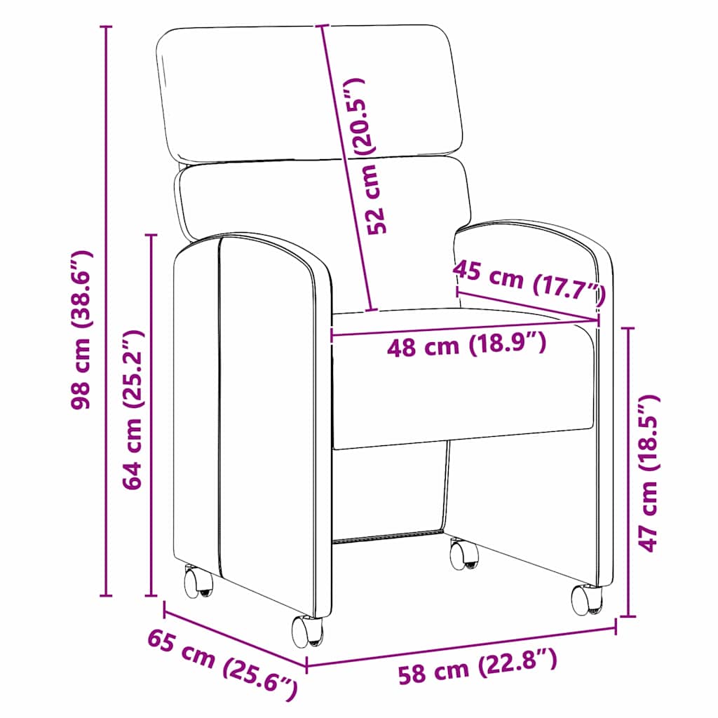 vidaXL Eetstoelen met wielen 2 pcs Crème 58 x 65 x 98 cm Kunstleer
