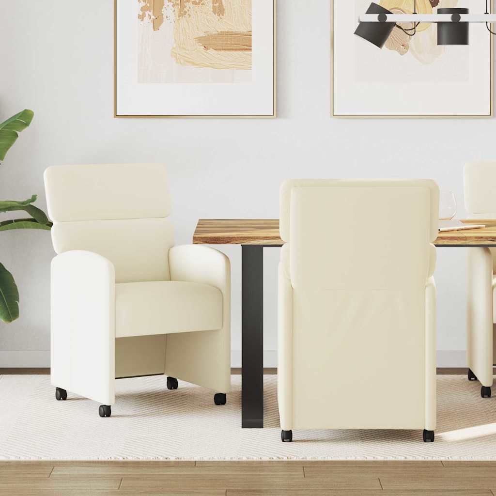 vidaXL Eetstoelen met wielen 2 pcs Crème 58 x 65 x 98 cm Kunstleer