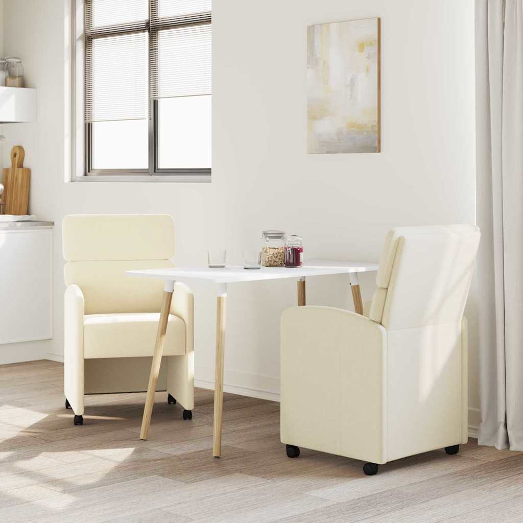 vidaXL Eetstoelen met wielen 2 pcs Crème 58 x 65 x 98 cm Kunstleer
