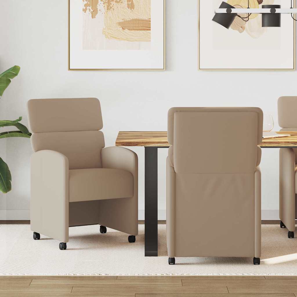 vidaXL Eetstoelen met wielen 2 pcs Crème 58 x 65 x 98 cm Kunstleer