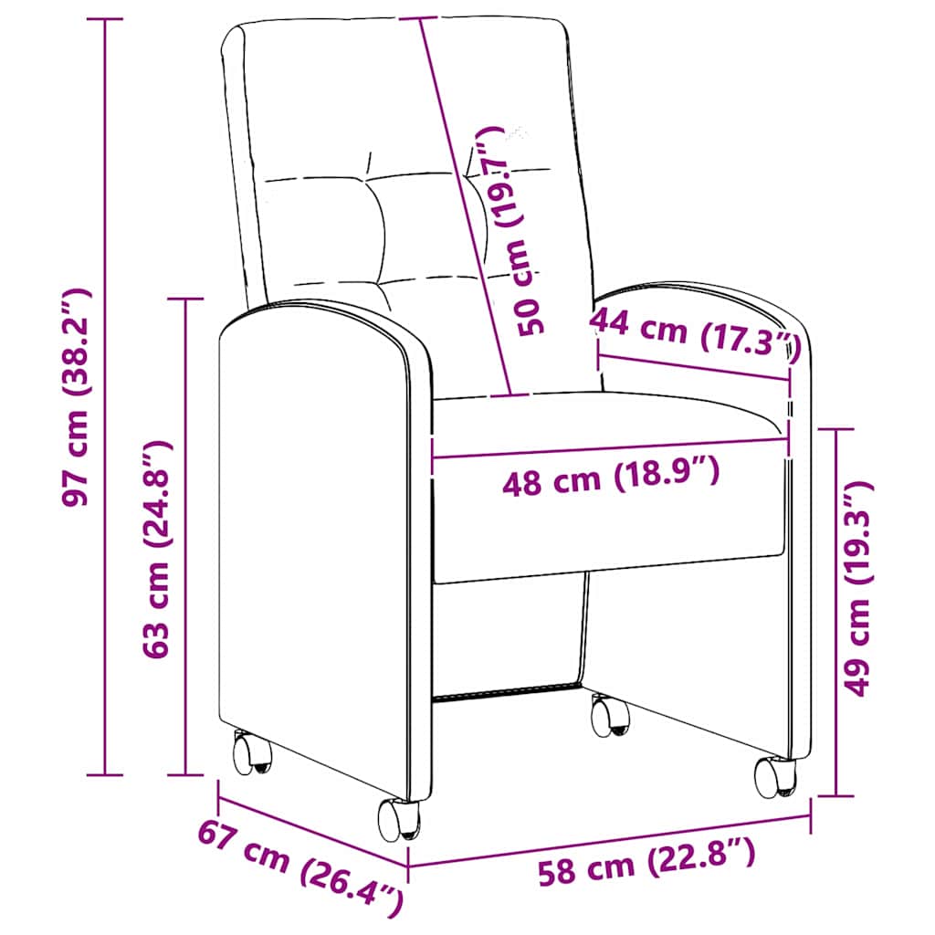 vidaXL Eetstoelen met wielen 2 pcs Zwart 57 x 67 x 98 cm Kunstleer
