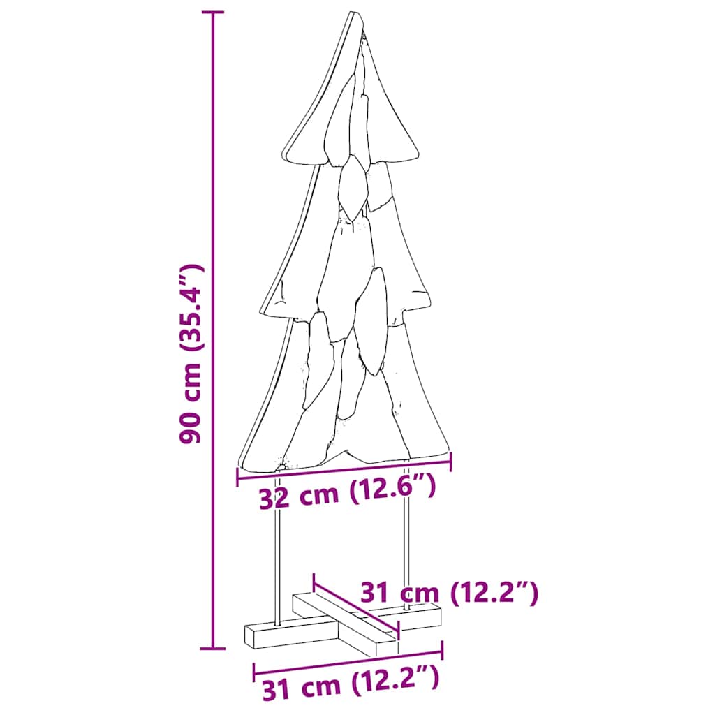 vidaXL Kerstboom met standaard Bruin 90 cm Massief teakhout