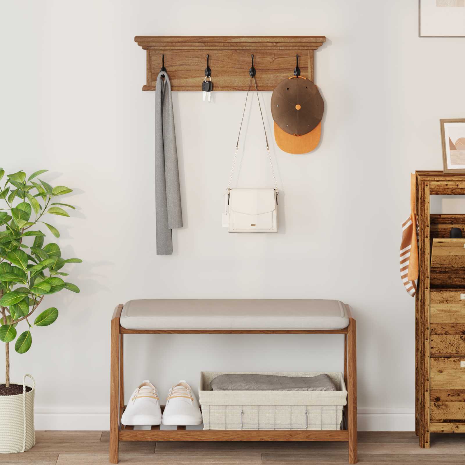 vidaXL Wand gemonteerde kapstok Wandgemonteerd Naturel 70 x 10 x 20 cm