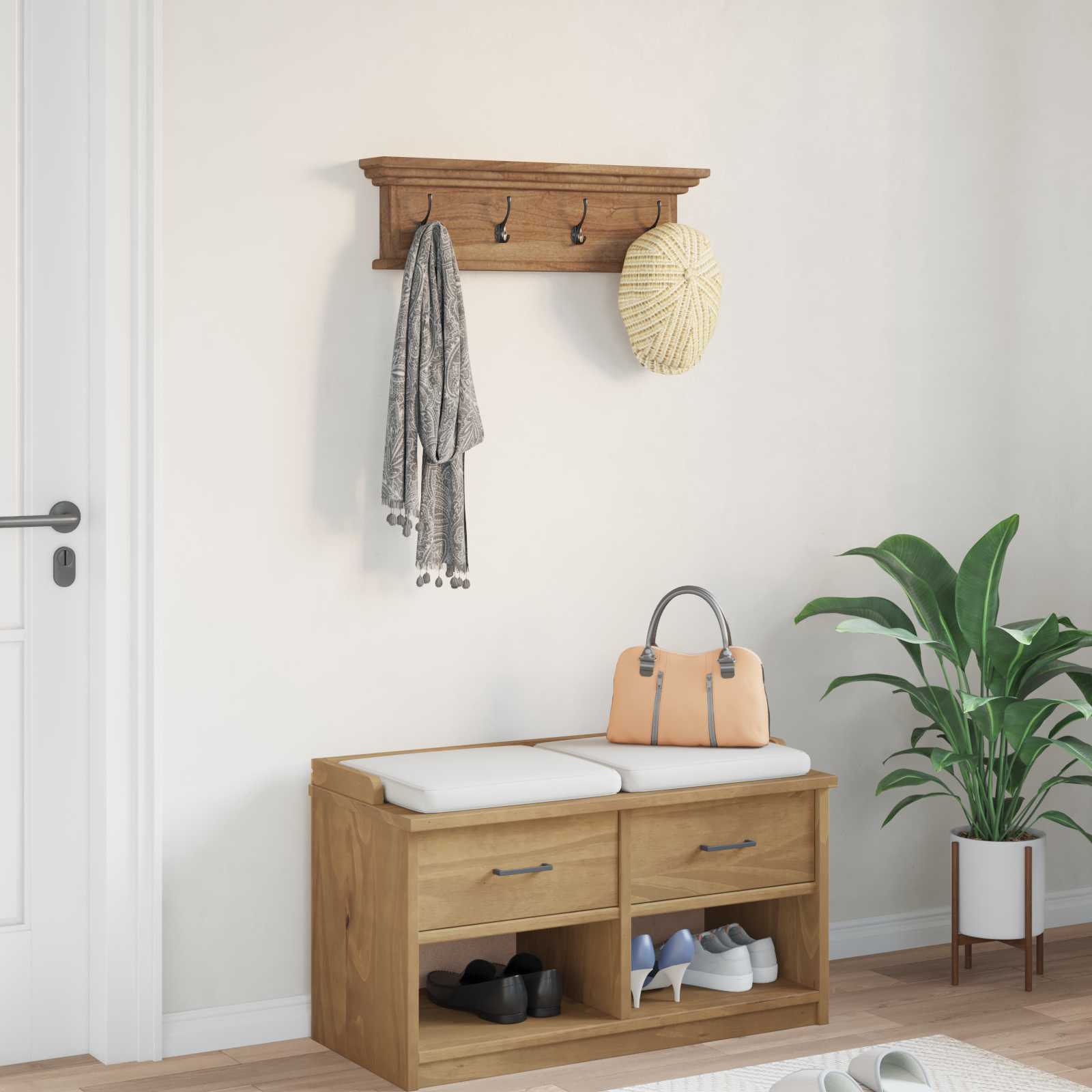 vidaXL Wand gemonteerde kapstok Wandgemonteerd Naturel 70 x 10 x 20 cm