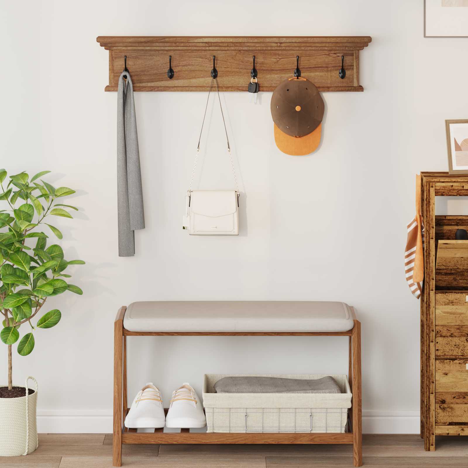 vidaXL Wand gemonteerde kapstok Wandgemonteerd Naturel 70 x 10 x 20 cm