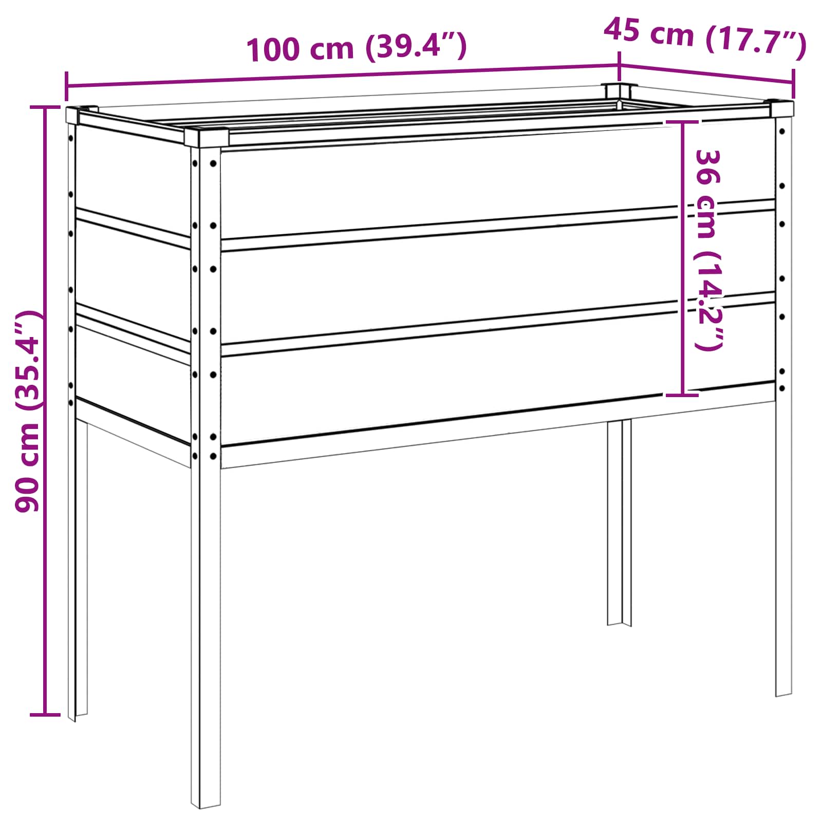 vidaXL Plantenbak Lichtgrijs 100 x 45 x 90 cm Gegalvaniseerd staal