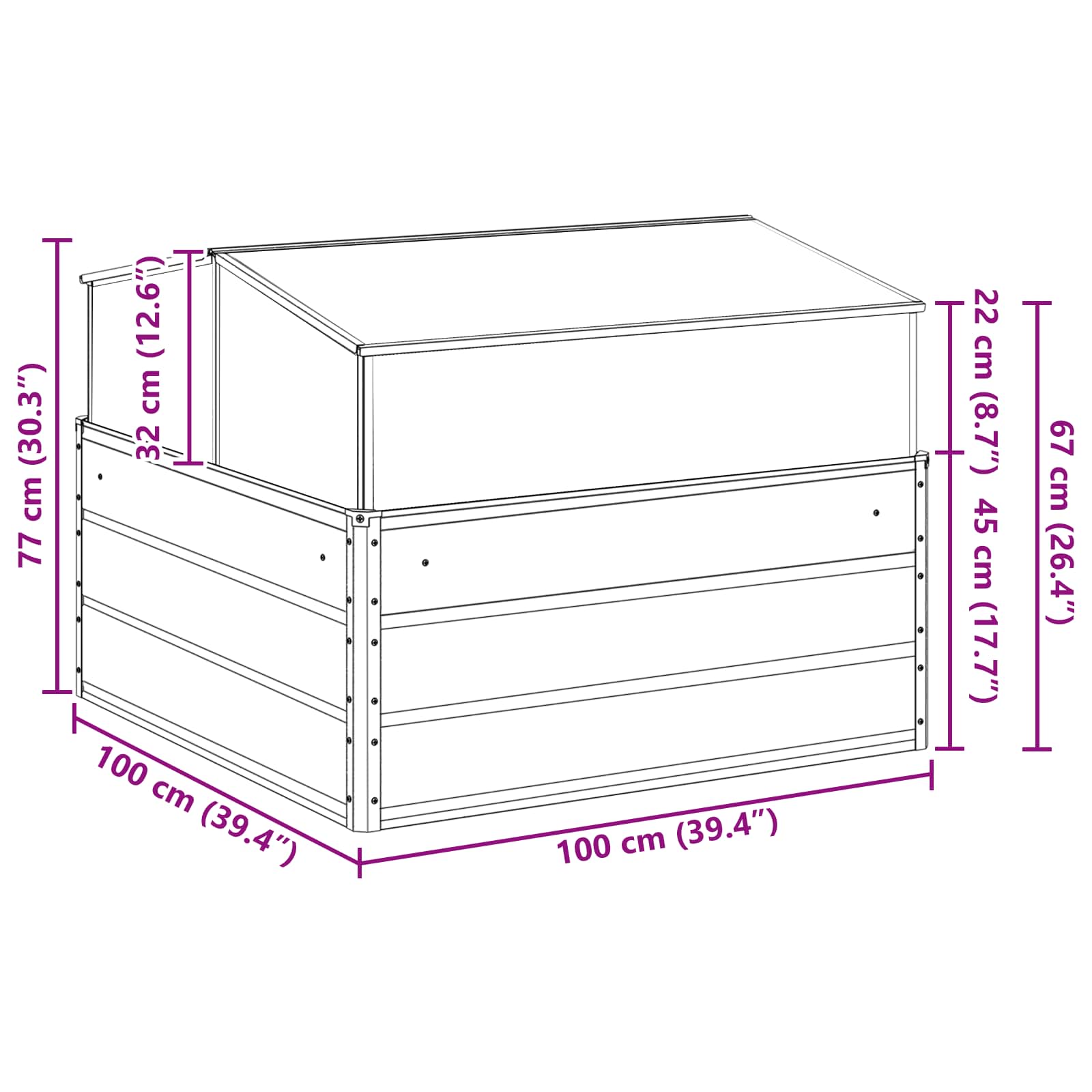 vidaXL Plantenbak Lichtgrijs 100 x 100 x 77 cm Gegalvaniseerd staal