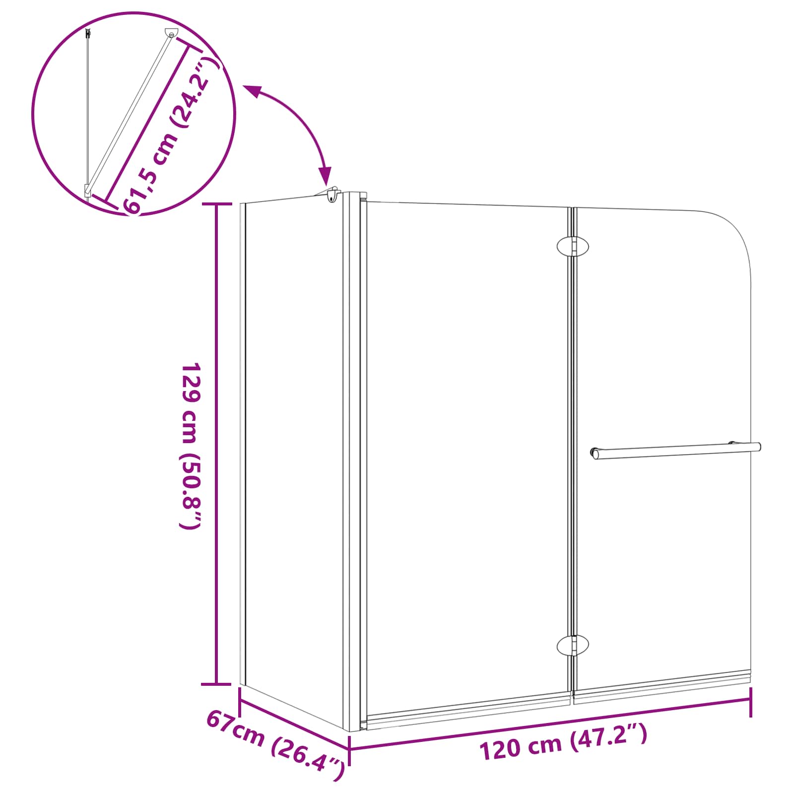 vidaXL Bi-Vouw Douche Omheining Donker Transparant 120 x 67 x 129 cm