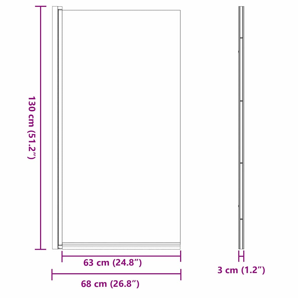 Bad Douchescreen Zwart 68 x 130 cm Gehard glas