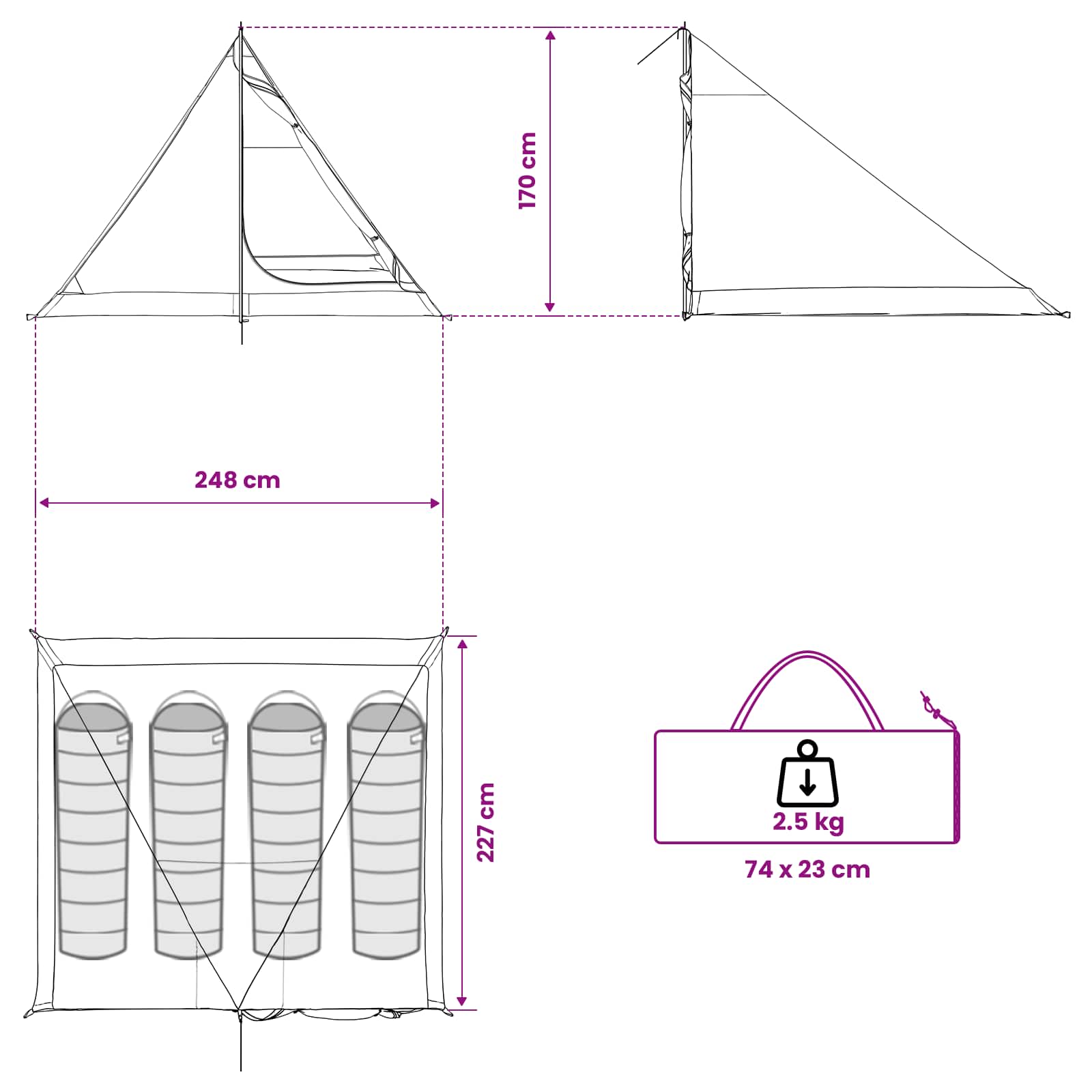 vidaXL Backpacking Tent Groen 4-persoons 185T Polyester met PU Coating