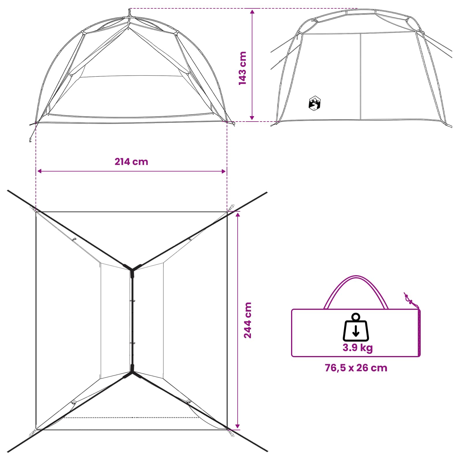 vidaXL Tunneltent Groen 4-persoons 185T Polyester met PU Coating