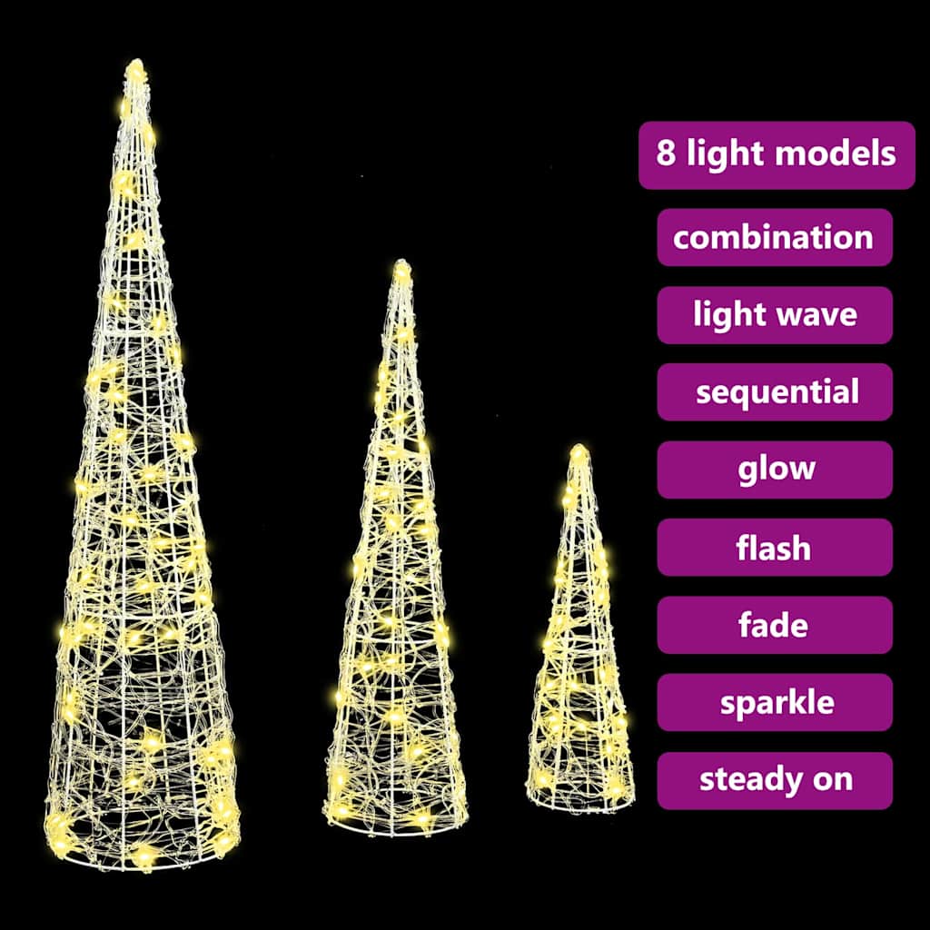 vidaXL Kerstboom met 90 LED 3 pcs Warmwit 20 x 20 x 80 cm Acryl
