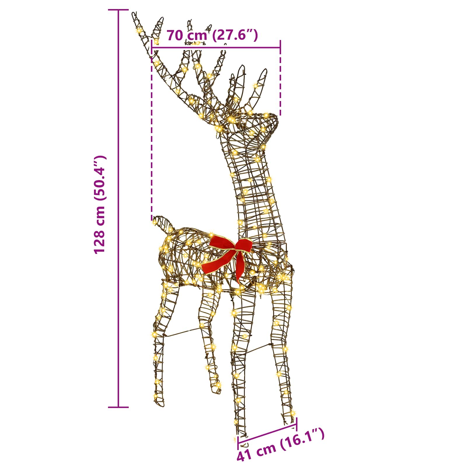 vidaXL 3D Rendier Warmwit 128 cm PET