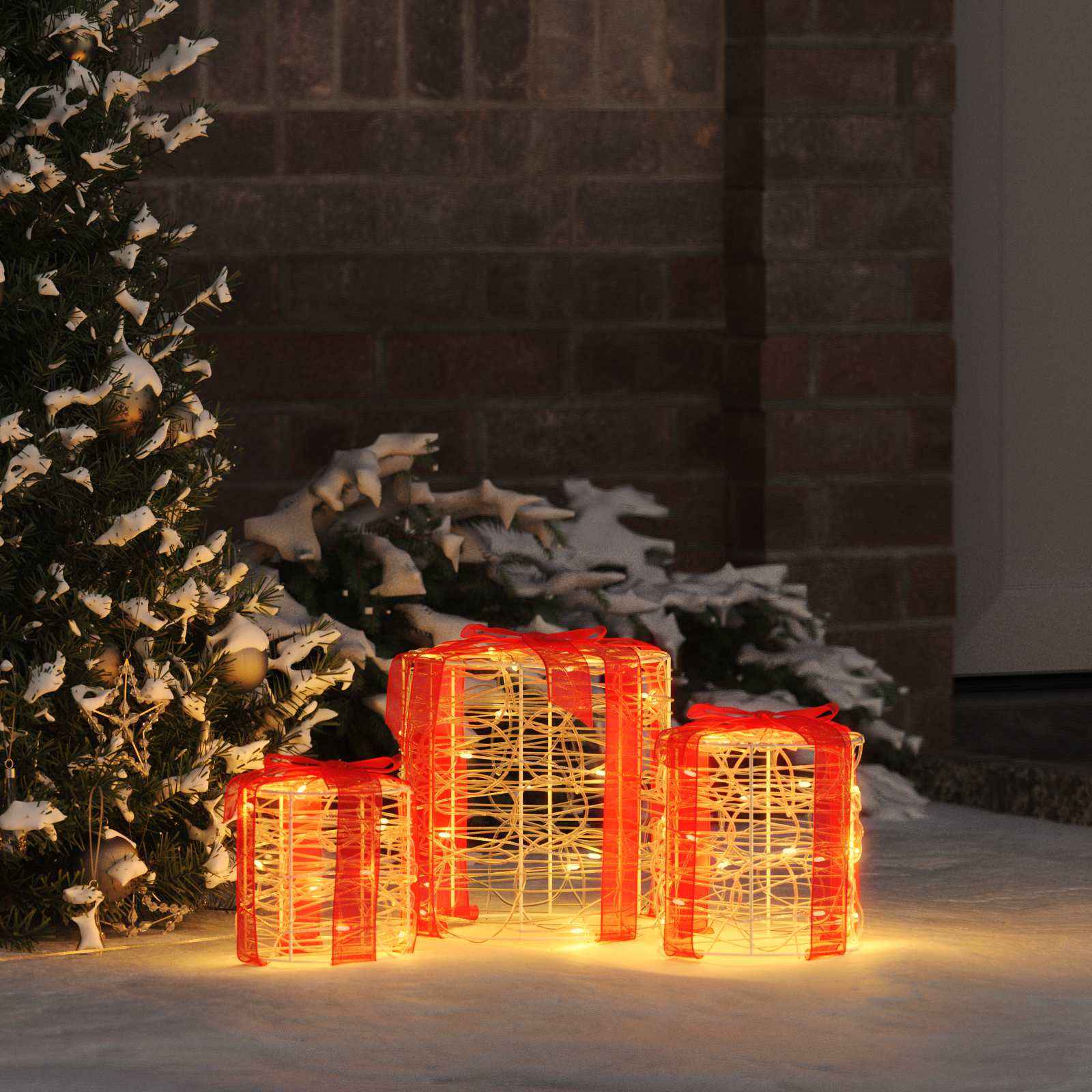 vidaXL Decoratie voor Geschenkdoos 3 pcs Warmwit 20 x 20 x 21 cm Acryl