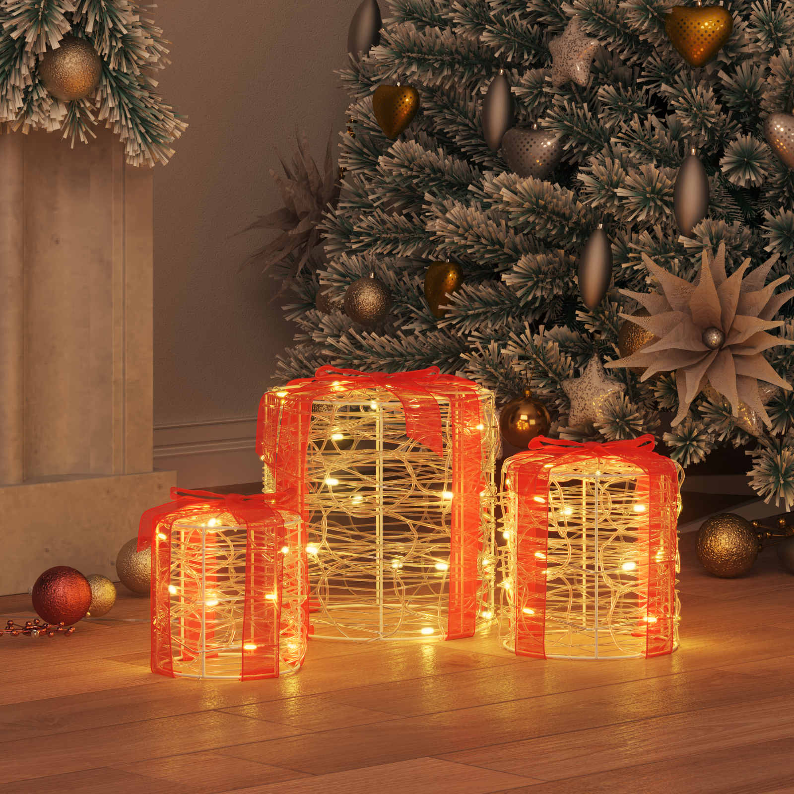 vidaXL Decoratie voor Geschenkdoos 3 pcs Warmwit 20 x 20 x 21 cm Acryl