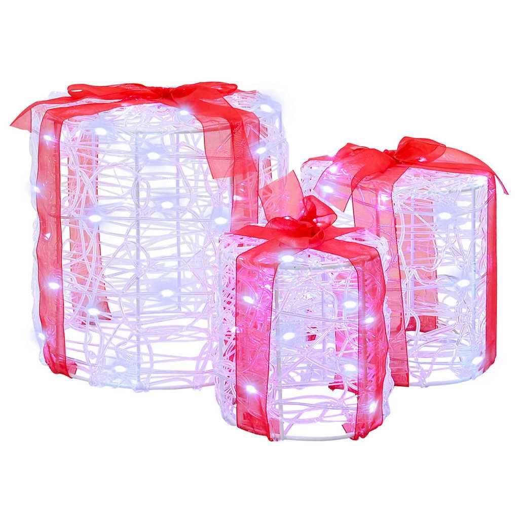 vidaXL Decoratie voor Geschenkdoos 3 pcs Warmwit 20 x 20 x 21 cm Acryl