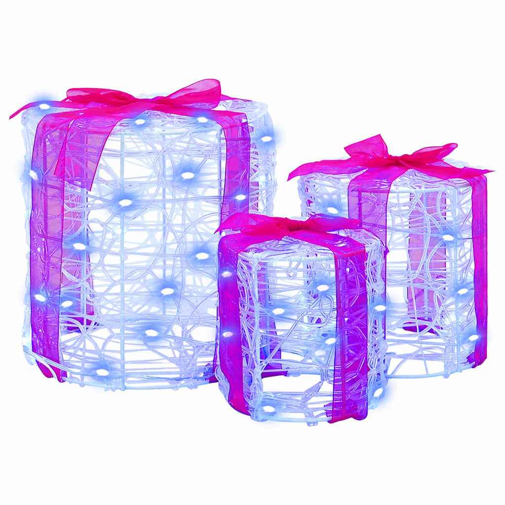 vidaXL Decoratie voor Geschenkdoos 3 pcs Warmwit 20 x 20 x 21 cm Acryl
