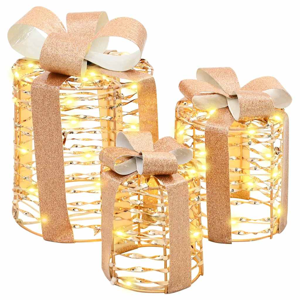 vidaXL Cadeau Doos Decoratie 3 pcs Warmwit 20 x 20 x 20 cm PET