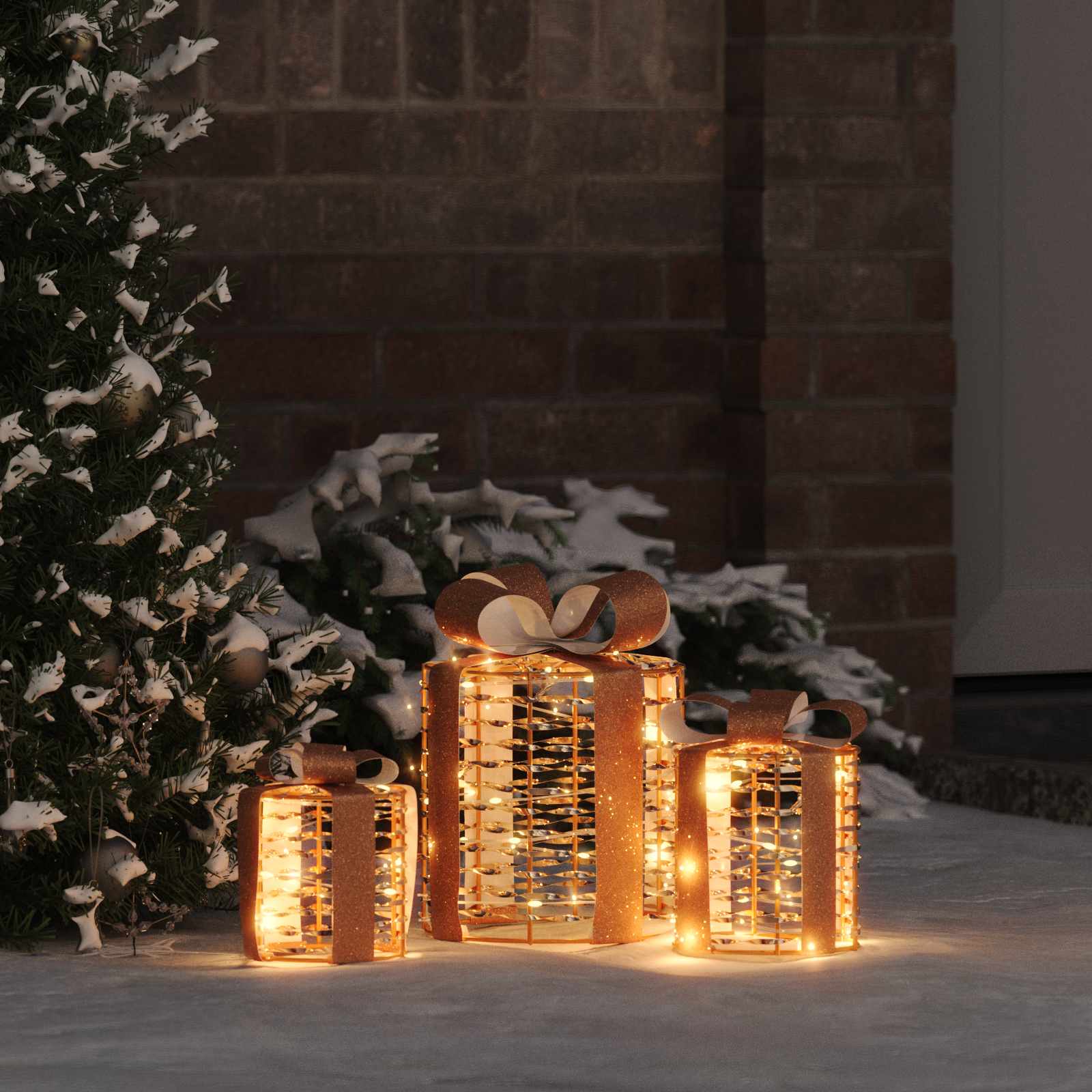 vidaXL Cadeau Doos Decoratie 3 pcs Warmwit 20 x 20 x 20 cm PET