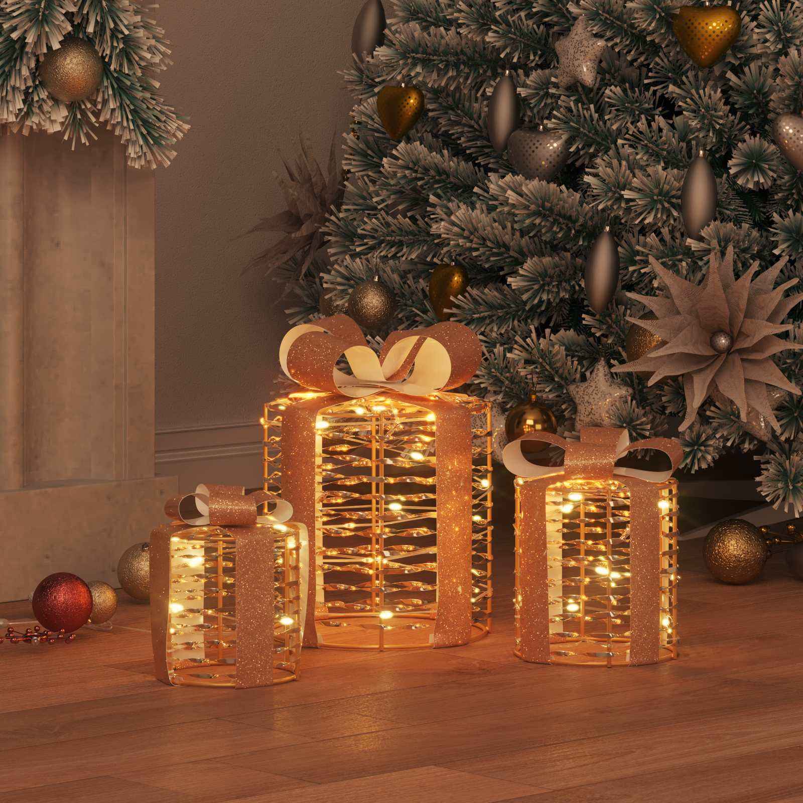 vidaXL Cadeau Doos Decoratie 3 pcs Warmwit 20 x 20 x 20 cm PET