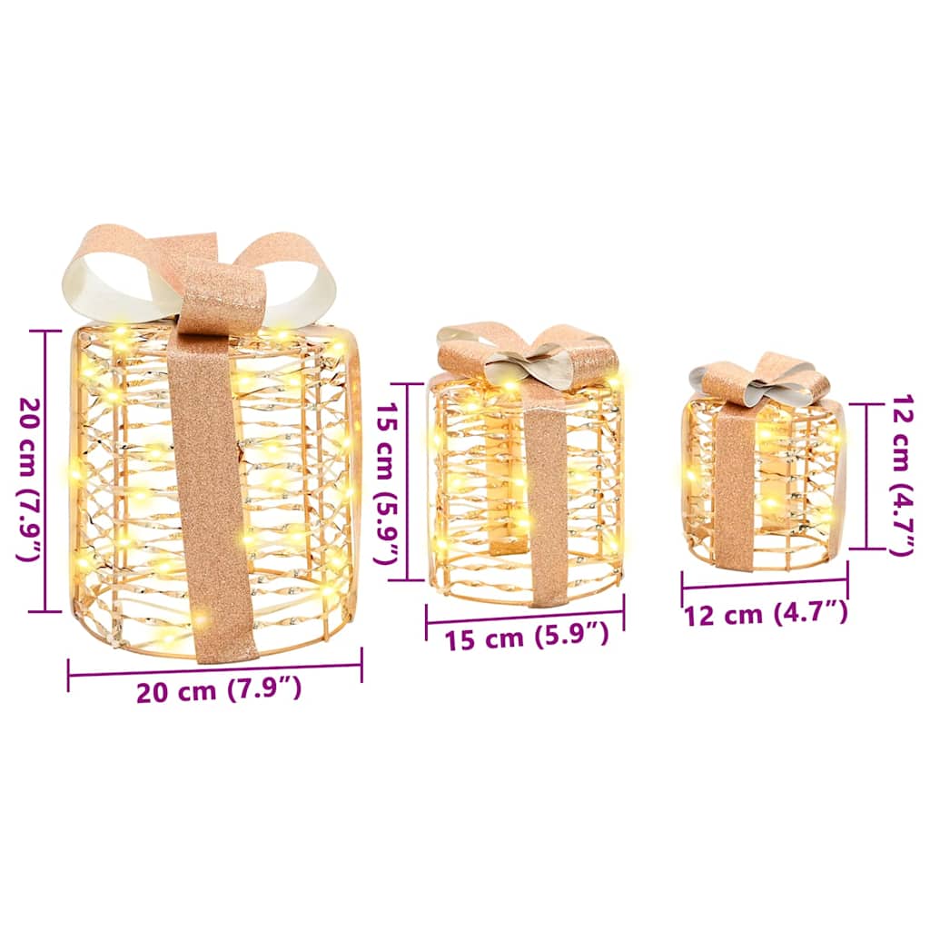 vidaXL Cadeau Doos Decoratie 3 pcs Warmwit 20 x 20 x 20 cm PET