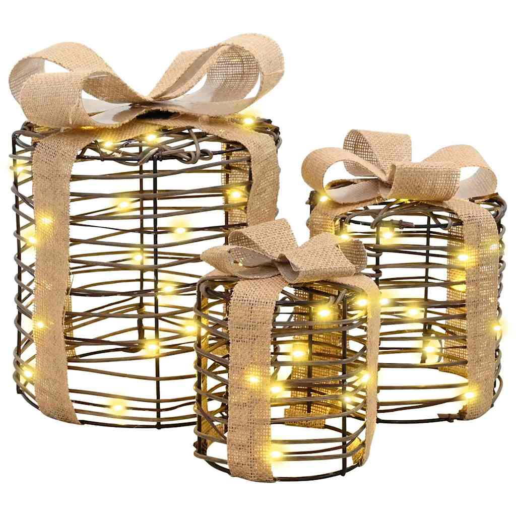 vidaXL Cadeau Doos Decoratie 3 pcs Warmwit 20 x 20 x 20 cm PET