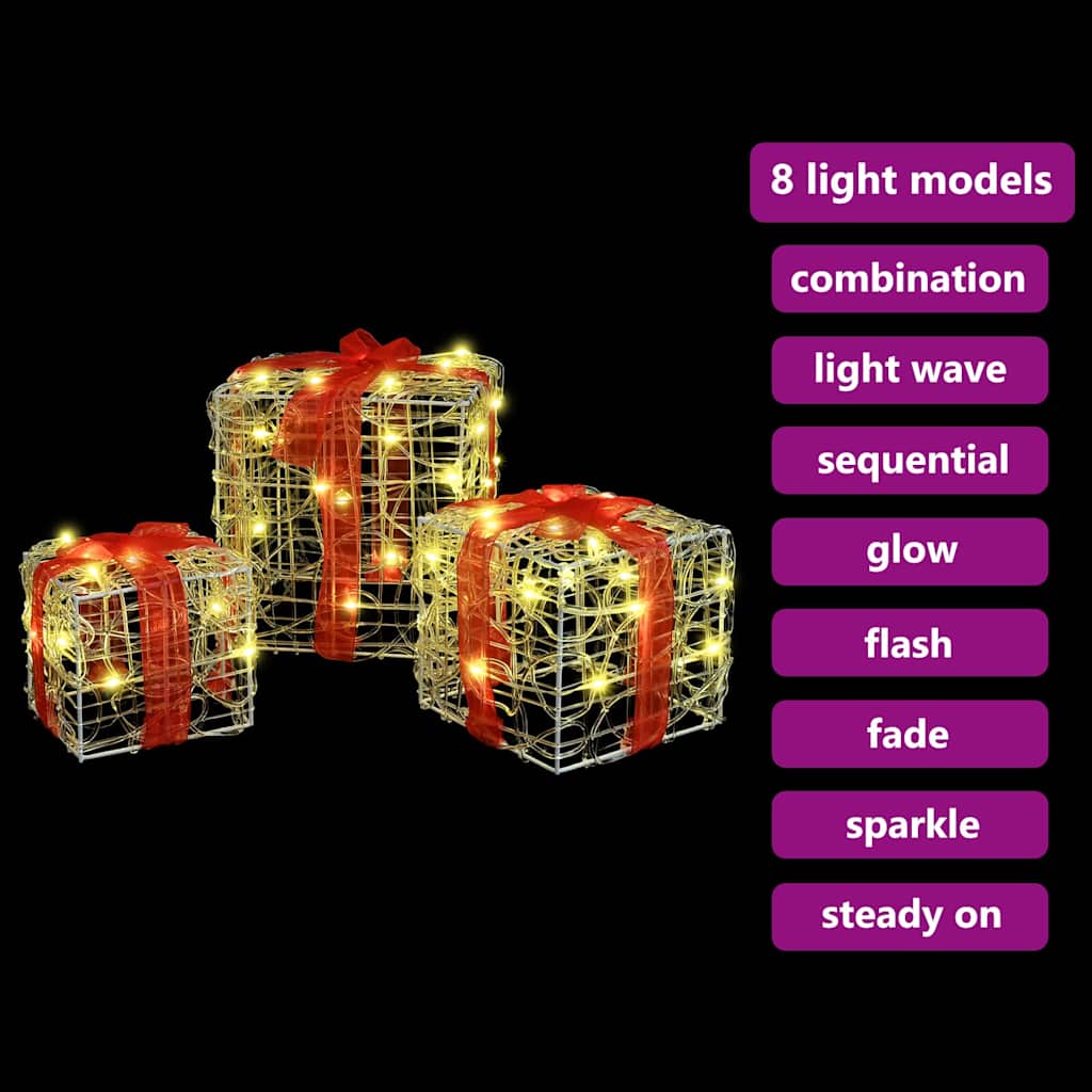 vidaXL Cadeau Doos met 60 LED 3 pcs Warmwit 20 x 20 x 20 cm Acryl