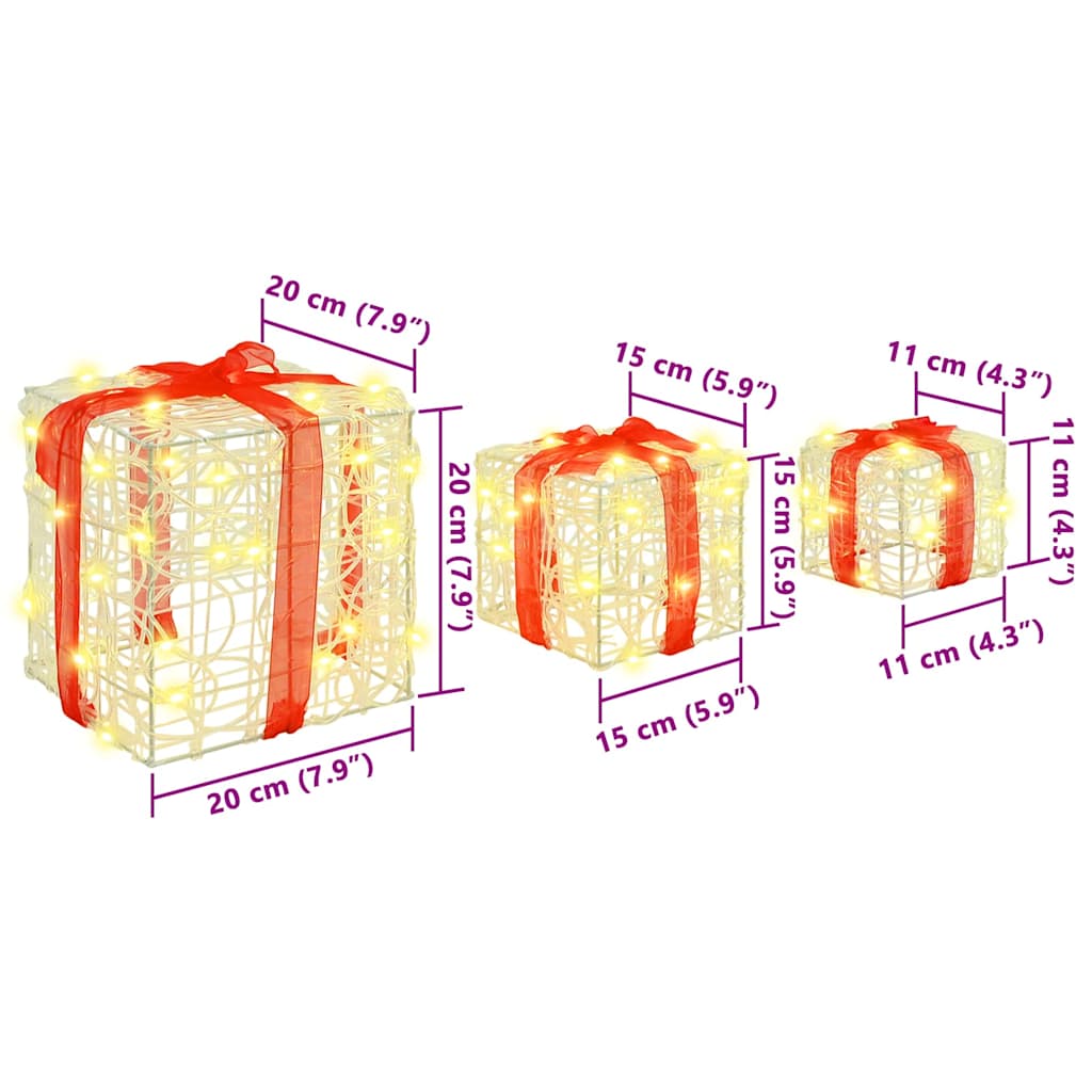vidaXL Cadeau Doos met 60 LED 3 pcs Warmwit 20 x 20 x 20 cm Acryl