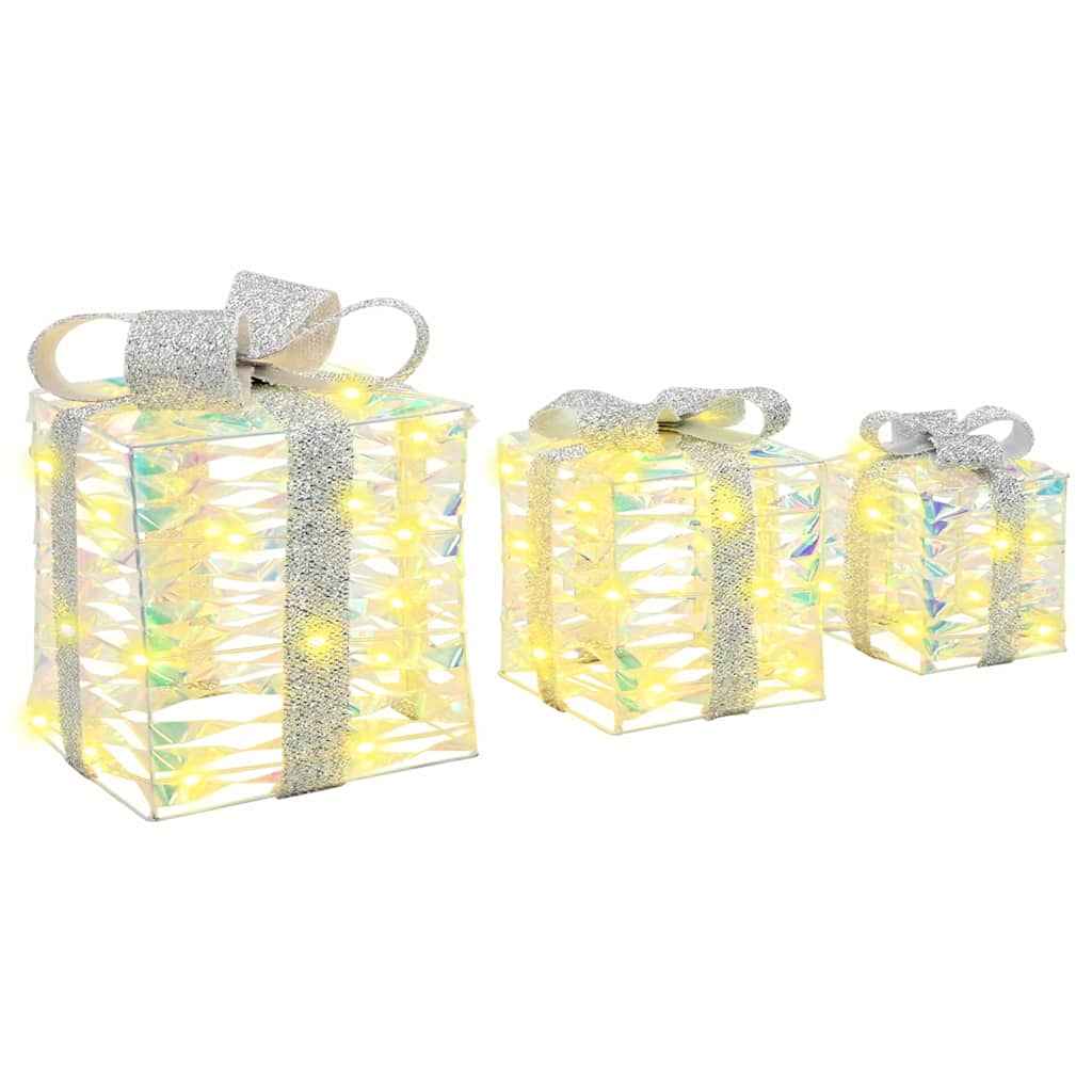 vidaXL Cadeau Doos met 60 LED 3 pcs Warmwit 20 x 20 x 20 cm PET