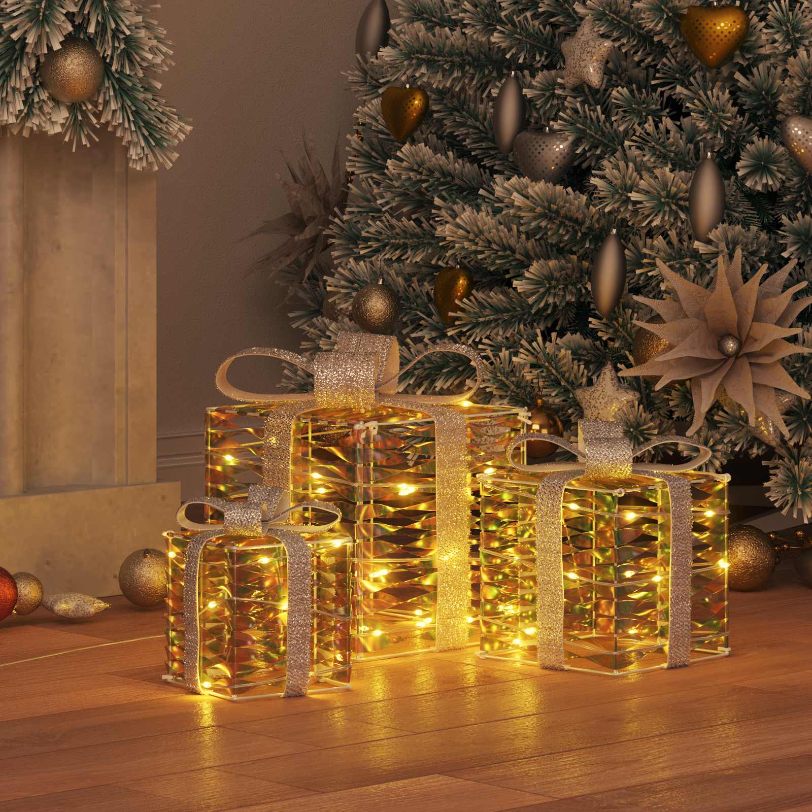 vidaXL Cadeau Doos met 60 LED 3 pcs Warmwit 20 x 20 x 20 cm PET