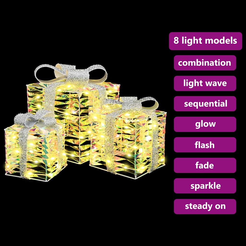 vidaXL Cadeau Doos met 60 LED 3 pcs Warmwit 20 x 20 x 20 cm PET