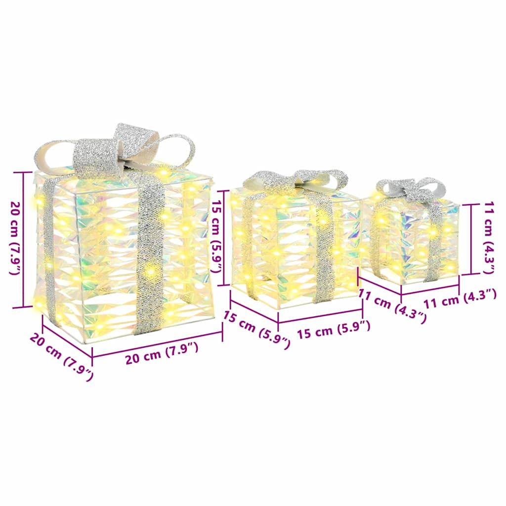 vidaXL Cadeau Doos met 60 LED 3 pcs Warmwit 20 x 20 x 20 cm PET