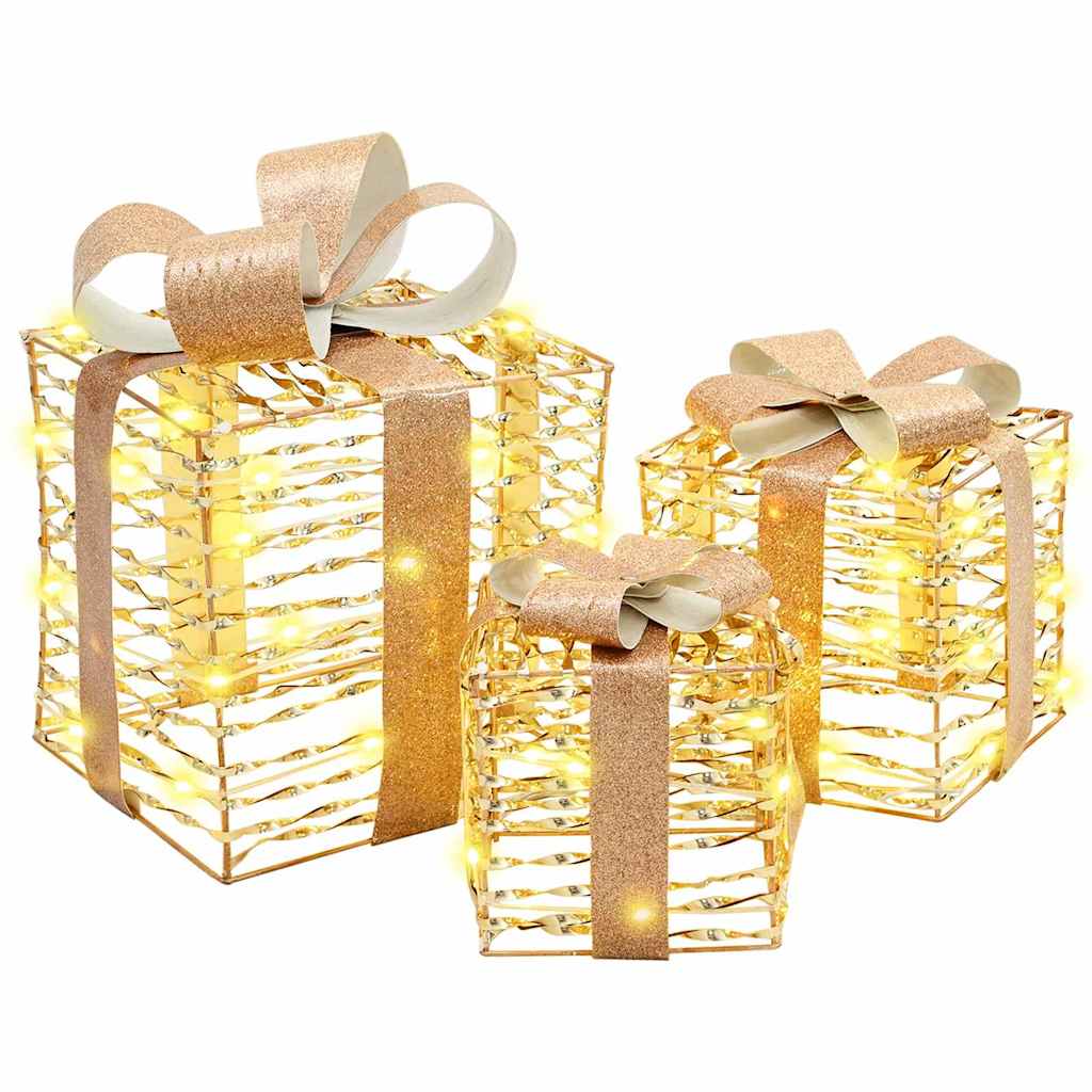 vidaXL Cadeau Doos met 60 LED 3 pcs Warmwit 20 x 20 x 20 cm PET
