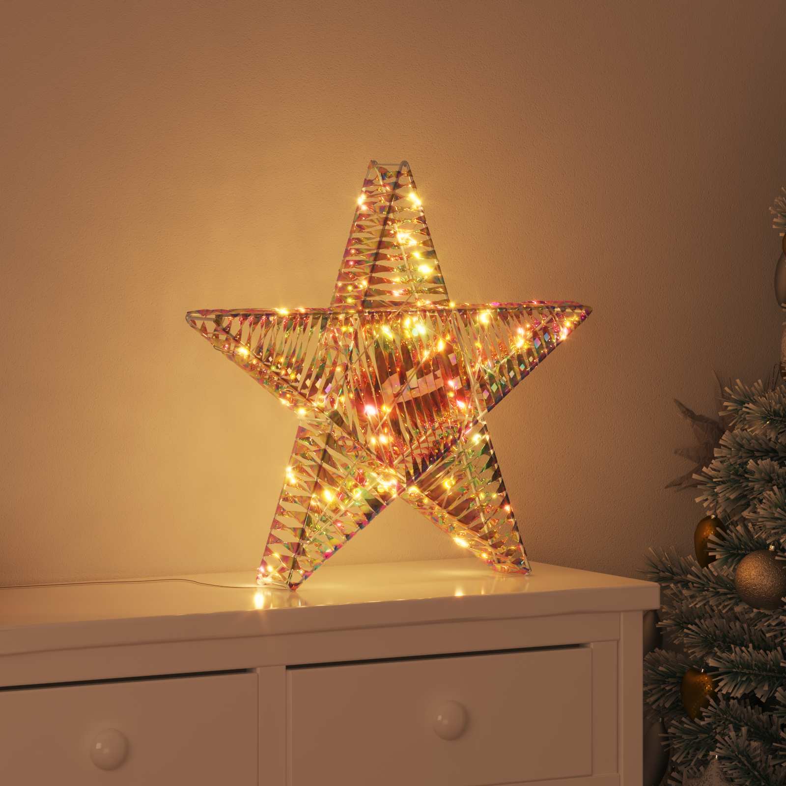 vidaXL 3D Ster met 50 LED Warmwit 55 x 52.5 x 9 cm PET