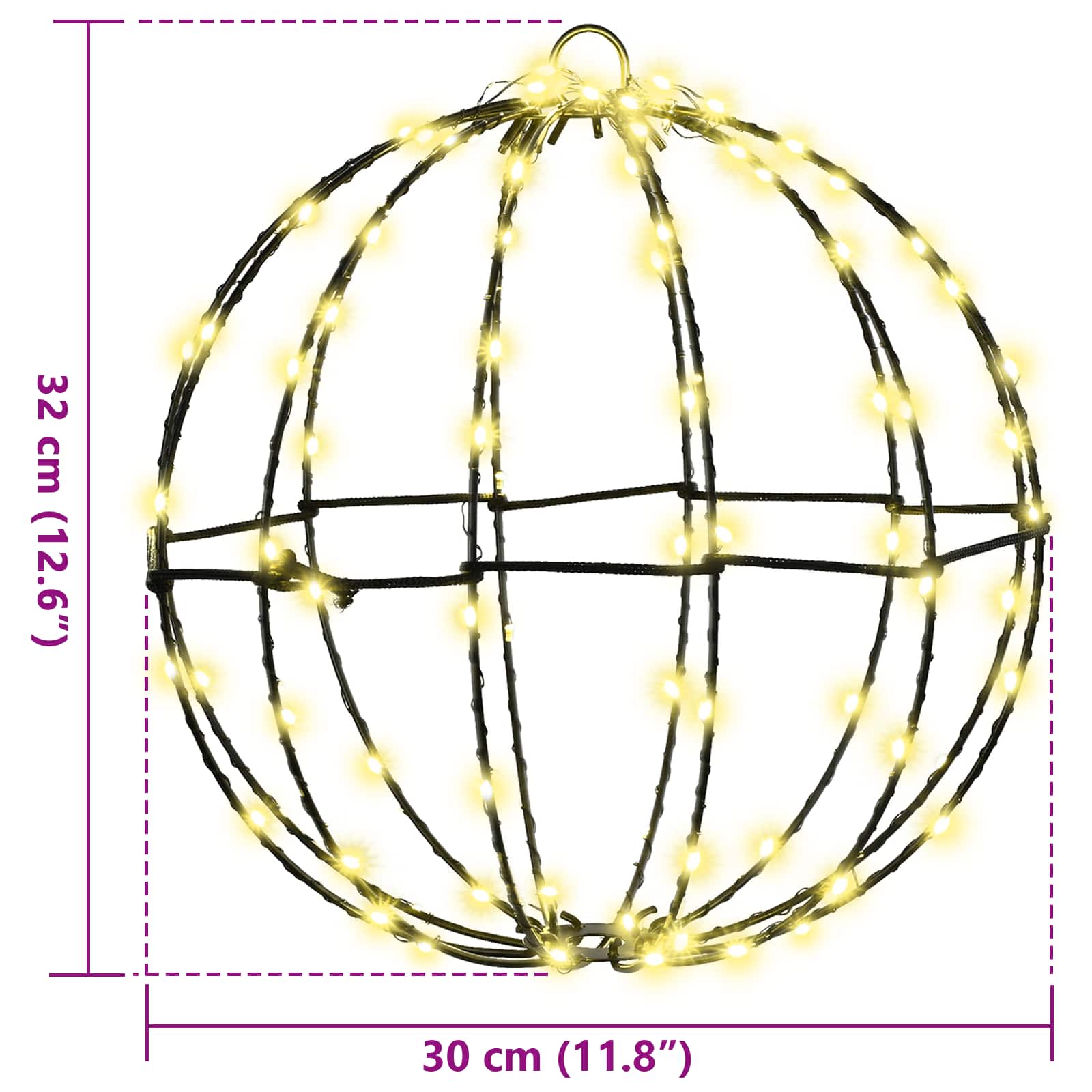 vidaXL Bal met 96 LED Warmwit 30 cm Metaal