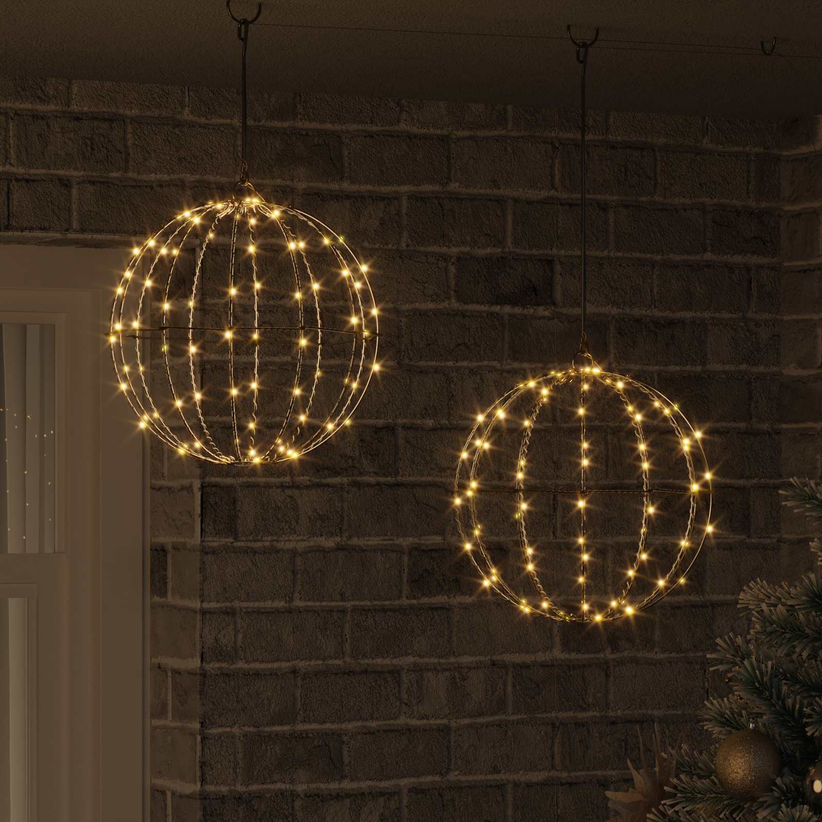 vidaXL Bal met 96 LED Warmwit 30 cm Metaal