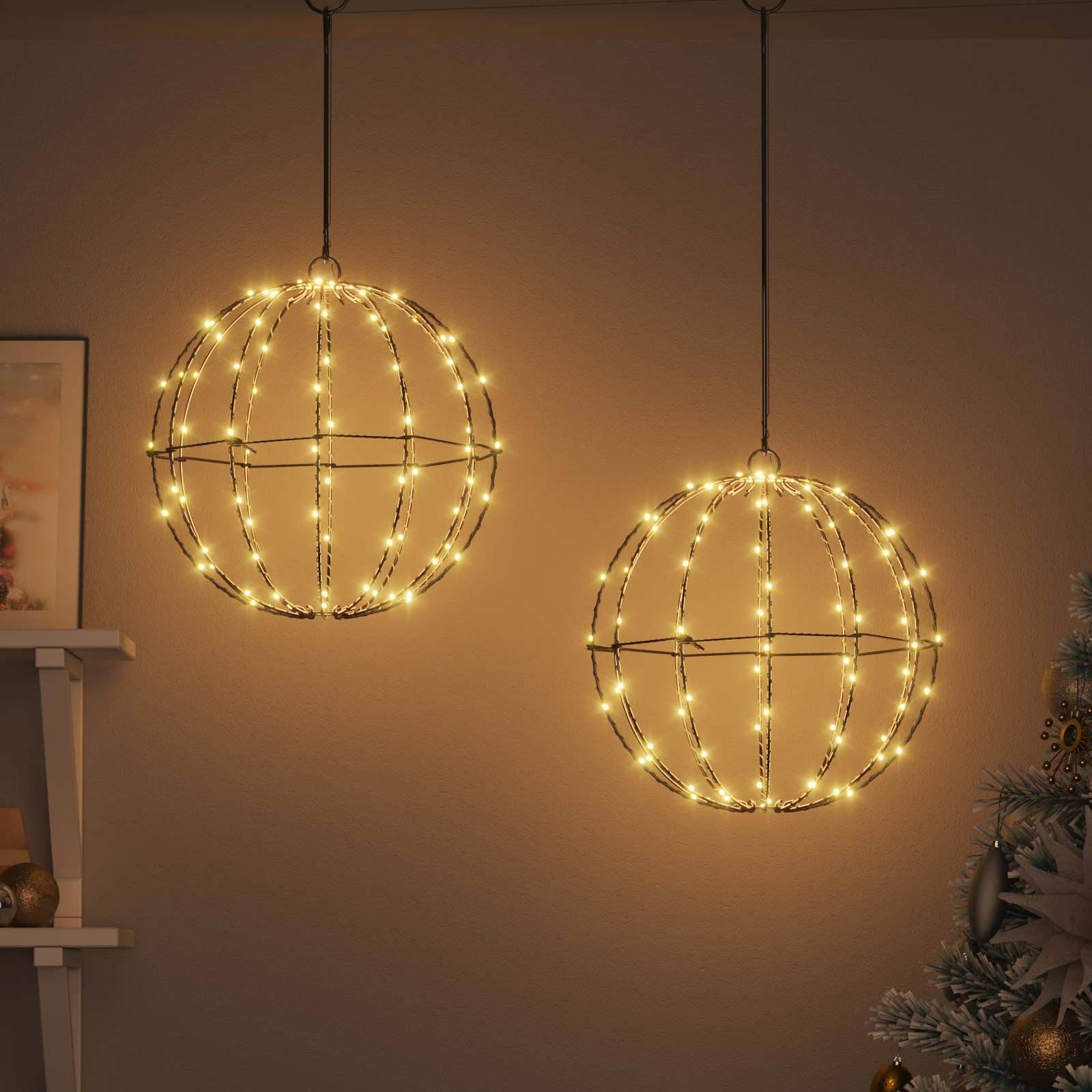 vidaXL Bal met 96 LED Warmwit 30 cm Metaal