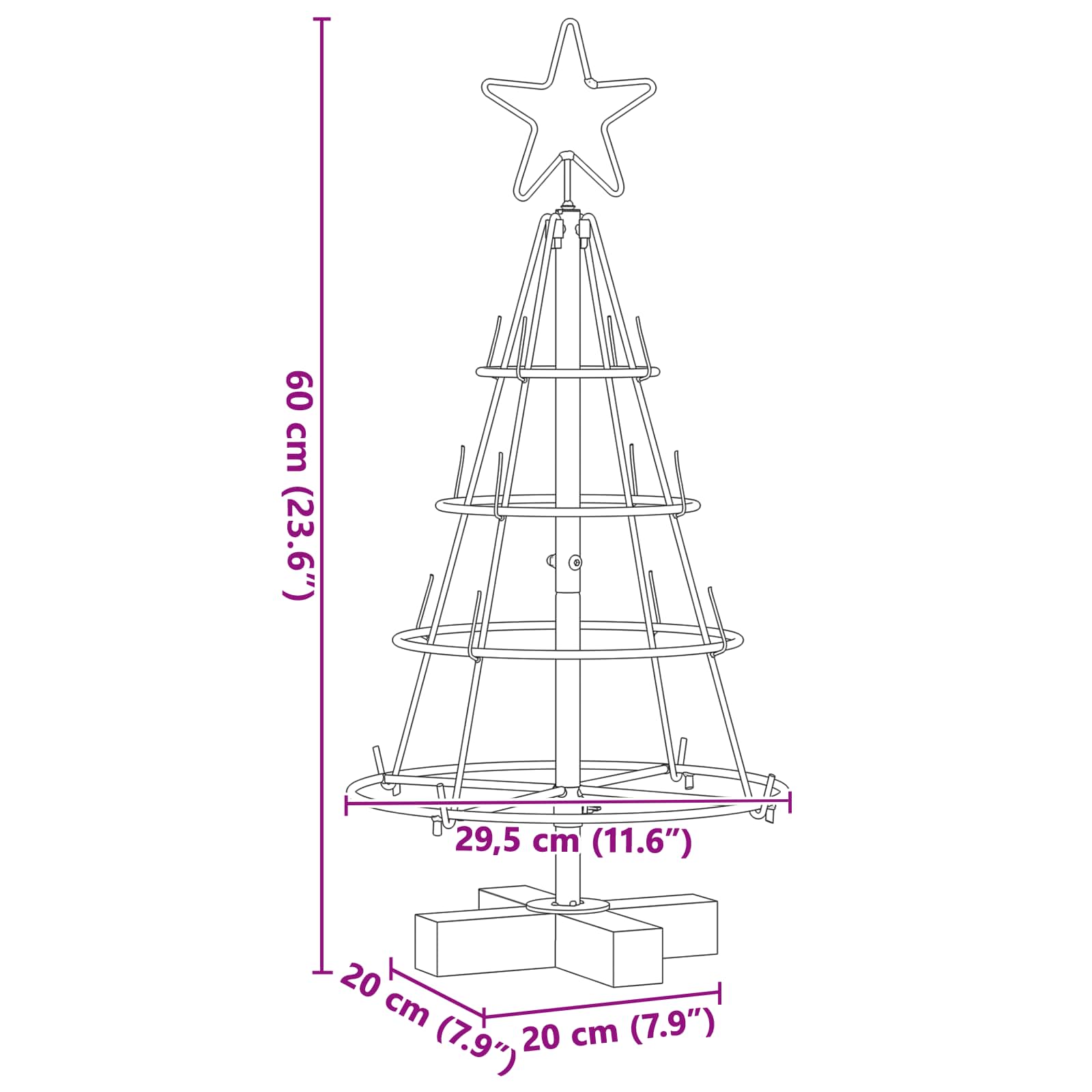 vidaXL Kerst Cone Boom met standaard Zwart 125 cm Staal