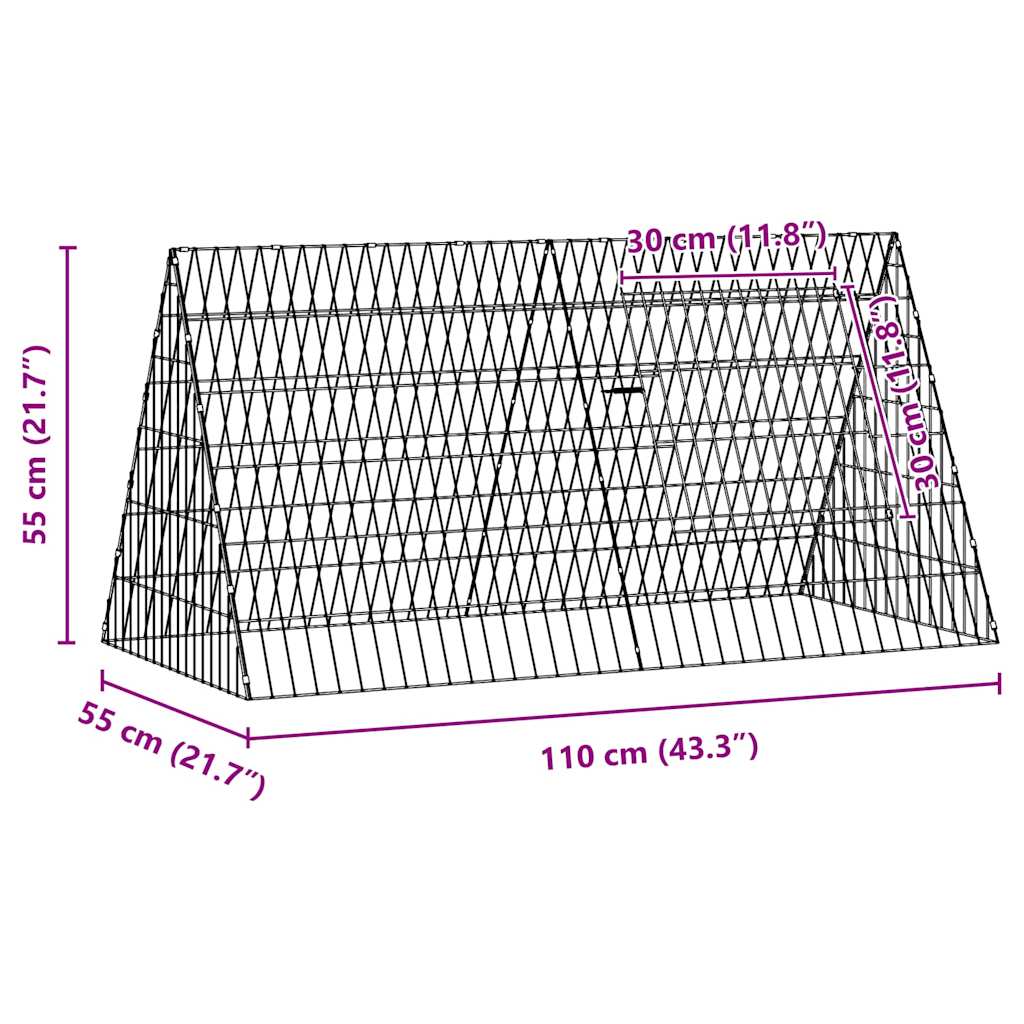 vidaXL Konijnenkooi Zilver 650 x 55 x 55 cm Gegalvaniseerd staal